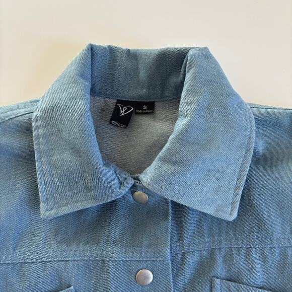 Windsor Cropped Jean Jacket Light Blue Wash Denim Women’s Small Cotton-blend - Picture 3 of 7